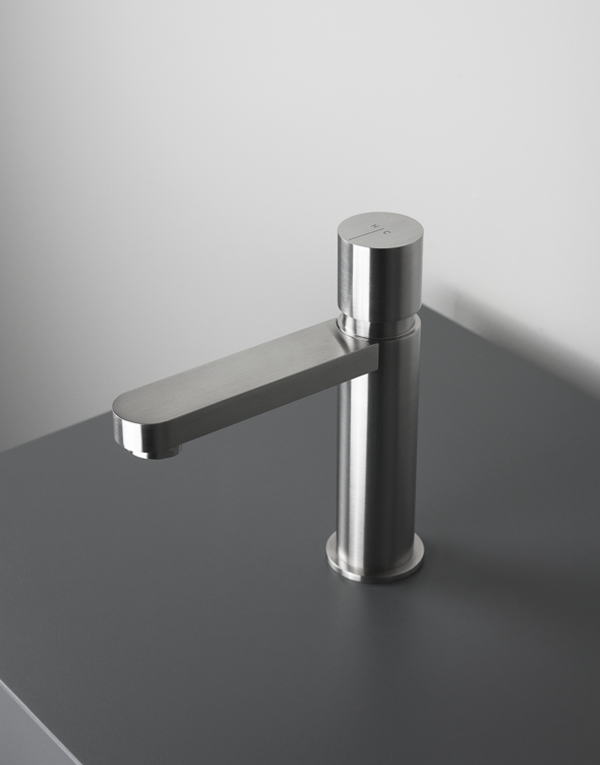 Washbasin mixer Ø40mm stainless steel inox 316L w/o waste, spout l. 12cm, finish 022 - brushed