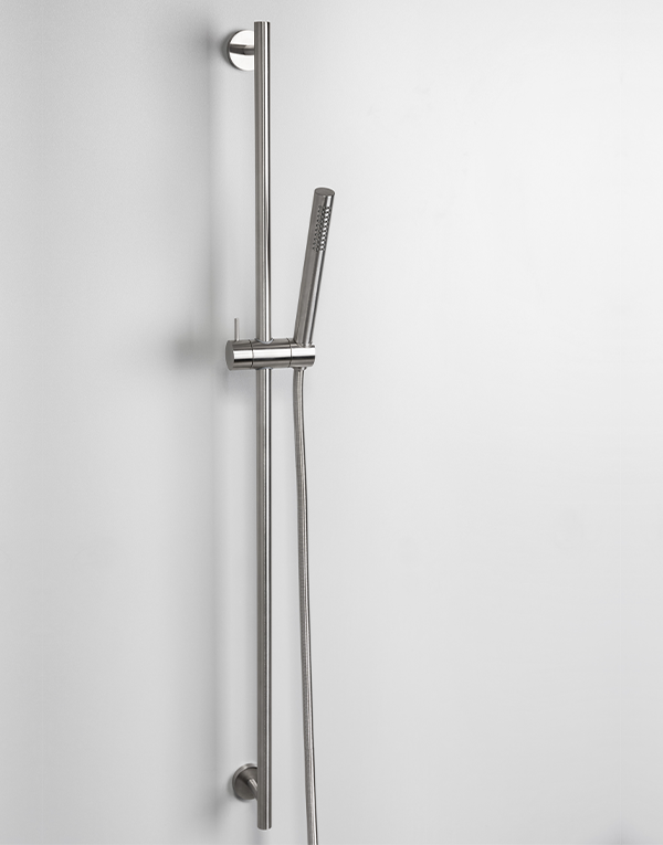 L. 90cm shower bar with sliding rail stainless steel inox 316L, hand shower with l. 160cm flexible tube, finish 022 - brushed