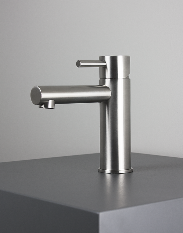 Washbasin mixer Ø45mm stainless steel inox 316L w/o waste, spout l. 12cm, finish 022 - brushed