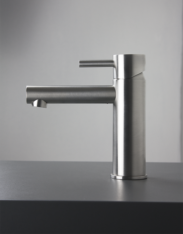 Washbasin mixer Ø45mm stainless steel inox 316L w/o waste, spout l. 12cm, finish 022 - brushed