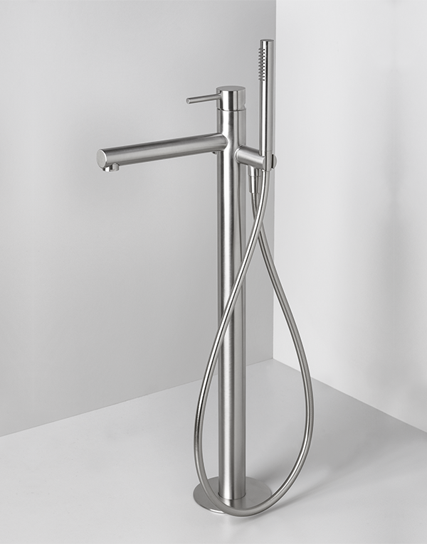 Floorstanding bathtub mixer Ø52mm stainless steel inox 316L, finish 022 - brushed
