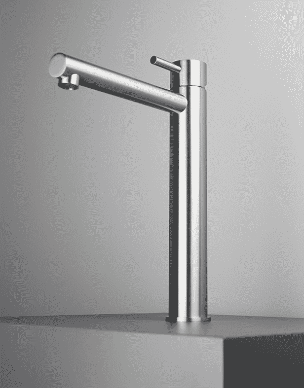 High washbasin mixer Ø45mm stainless steel inox 316L w/o waste, spout l. 20cm, finish 022 - brushed