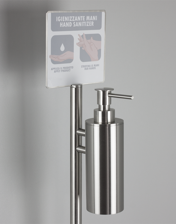 Freestanding hand sanitizer gel/soap dispenser stainless steel inox 304L, 250ml tank, finish 022 - brushed