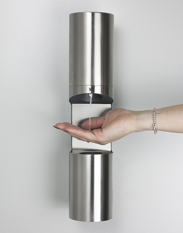 Dispenser gel igienizzante/sapone mani inox 304L, fissaggio a muro, serbatoio da 250ml, finitura 022 - brushed