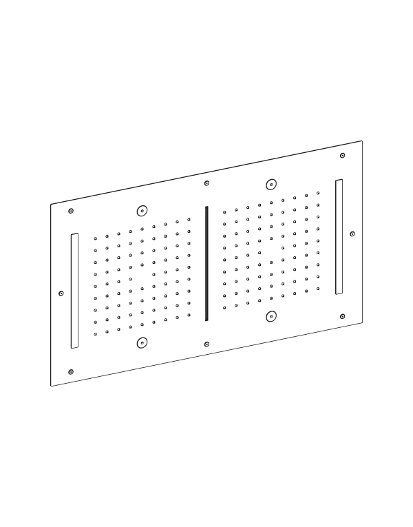 Soffione incasso doccia inox 304L, rettangolare 700x400mm getto pioggia + getto cascata + getto nebulizzato, illuminazione LED cromoterapia con pulsantiera