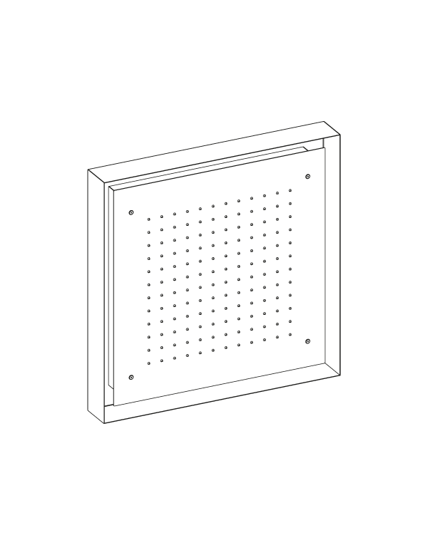 Soffione doccia a soffitto inox 304L c/carter bianco quadrato 570mm, getto pioggia, illuminazione LED cromoterapia con pulsantiera