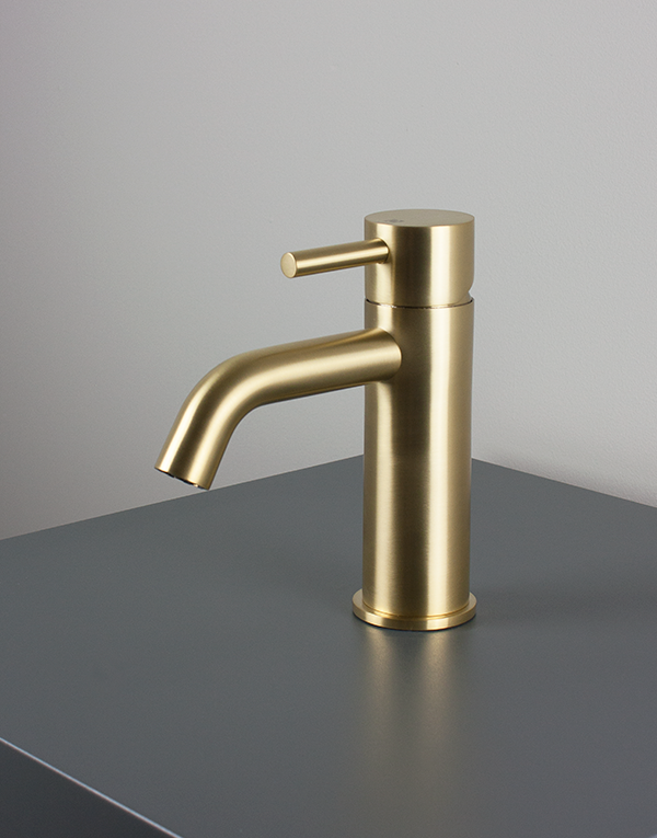 Washbasin mixer Ø45mm stainless steel inox 316L w/o waste, spout 12cm, finish 141 - high brass