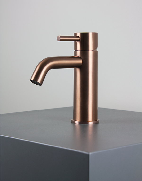 Washbasin mixer Ø45mm stainless steel inox 316L w/o waste, spout 12cm, finish 139 - PVD Copper