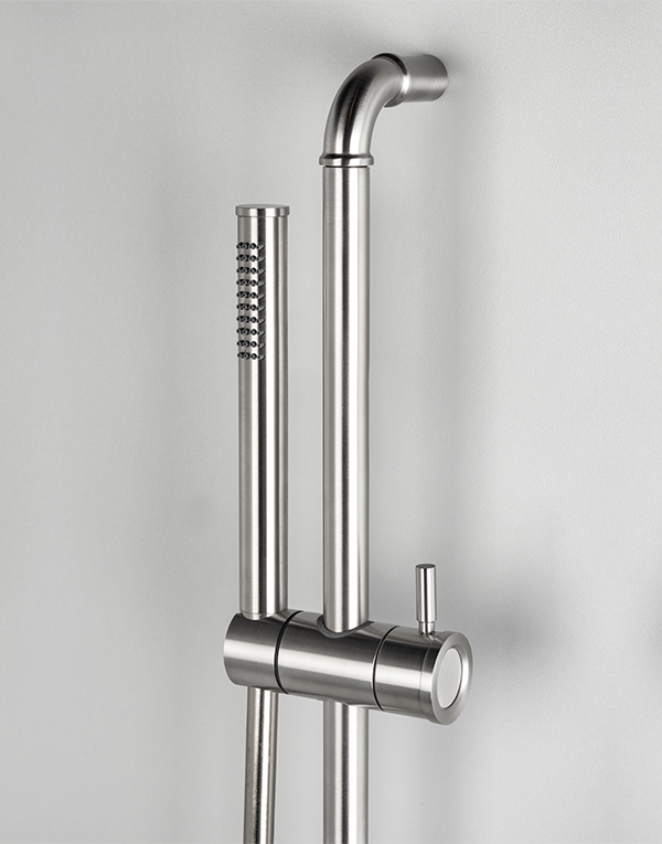 L. 70cm shower bar with sliding rail stainless steel inox 316L, hand shower with l. 150cm flexible tube, finish 022 - brushed