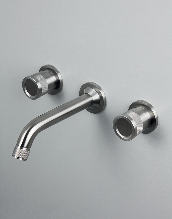 3-hole built-in washbasin mixer Ø38mm stainless steel inox 316L, spout l. 16cm, finish 022 - brushed