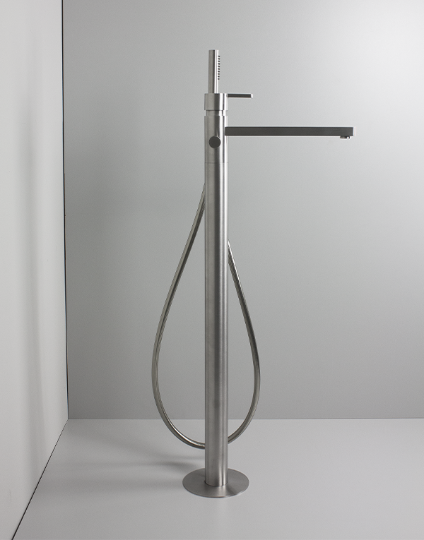 Floorstanding bathtub mixer Ø52mm stainless steel inox 316L, finish 022 - brushed