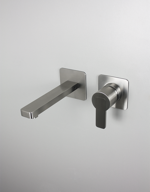 Built-in washbasin mixer Ø45mm stainless steel inox 316L, spout l. 16cm, finish 022 - brushed
