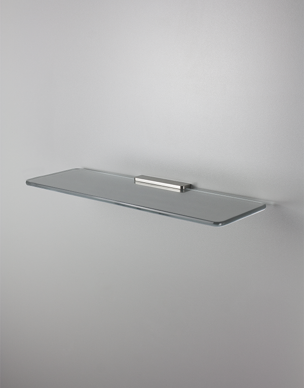 Wall-mount shelf stainless steel inox 316L, tempered glass shelf mounted on steel support, finish 022 - brushed