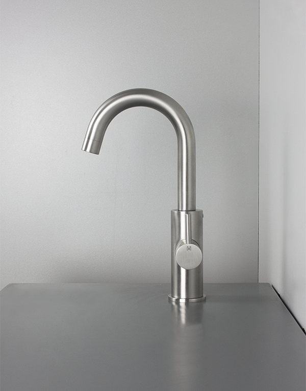 Washbasin mixer Ø44mm stainless steel inox 316L w/o waste, spout l. 12cm, finish 022 - brushed