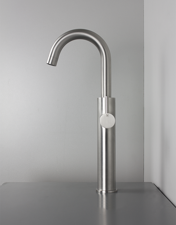 High washbasin mixer Ø44mm stainless steel inox 316L w/o waste, spout l. 12cm, finish 022 - brushed