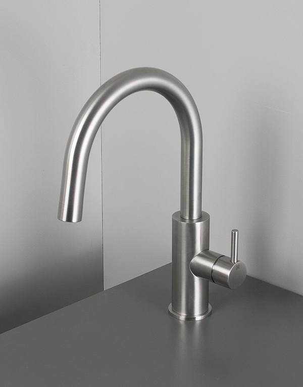 Washbasin mixer Ø44mm stainless steel inox 316L w/o waste, spout l. 18cm, finish 022 - brushed
