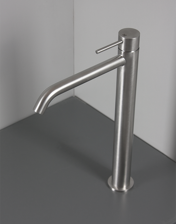 High washbasin mixer Ø34mm stainless steel inox 316L w/o waste, spout l. 20cm, finish 022 - brushed