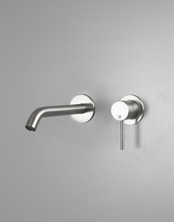 Built-in washbasin mixer Ø34mm stainless steel inox 316L, spout l. 16cm, finish 022 - brushed