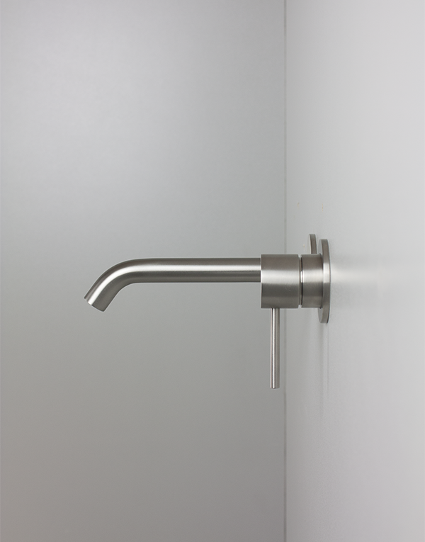 Built-in washbasin mixer Ø34mm stainless steel inox 316L, spout l. 16cm, finish 022 - brushed