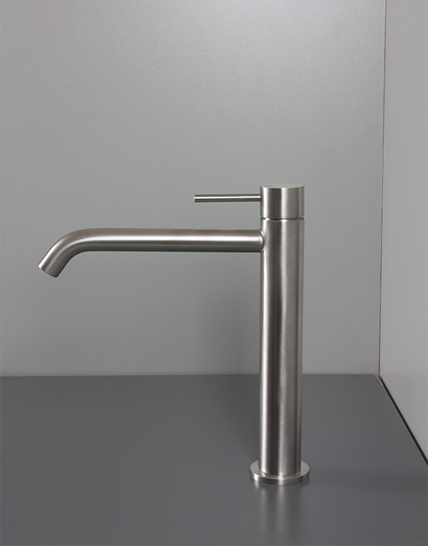 High washbasin mixer Ø34mm stainless steel inox 316L w/o waste, spout l. 20cm, finish 022 - brushed