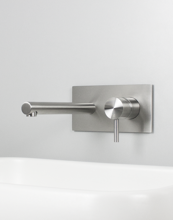 Built-in washbasin mixer Ø45mm stainless steel inox 316L, spout l. 21cm, finish 022 - brushed