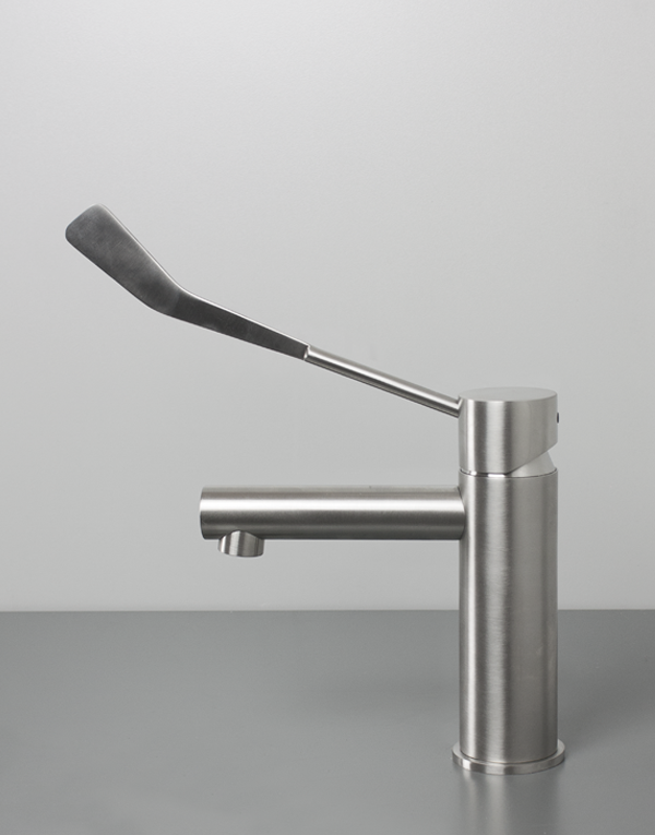 Washbasin mixer Ø45mm stainless steel inox 316L with clinical lever w/o waste, finish 022 - brushed