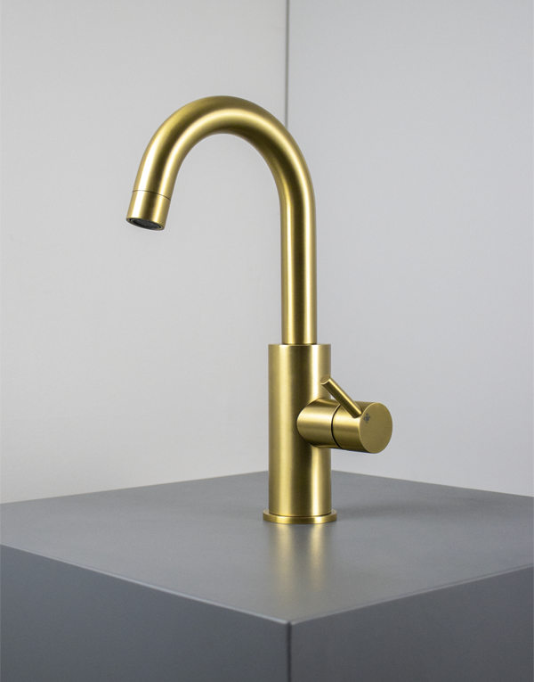 Washbasin mixer Ø44mm stainless steel inox 316L w/o waste, spout l. 12cm, finish 141 - high brass