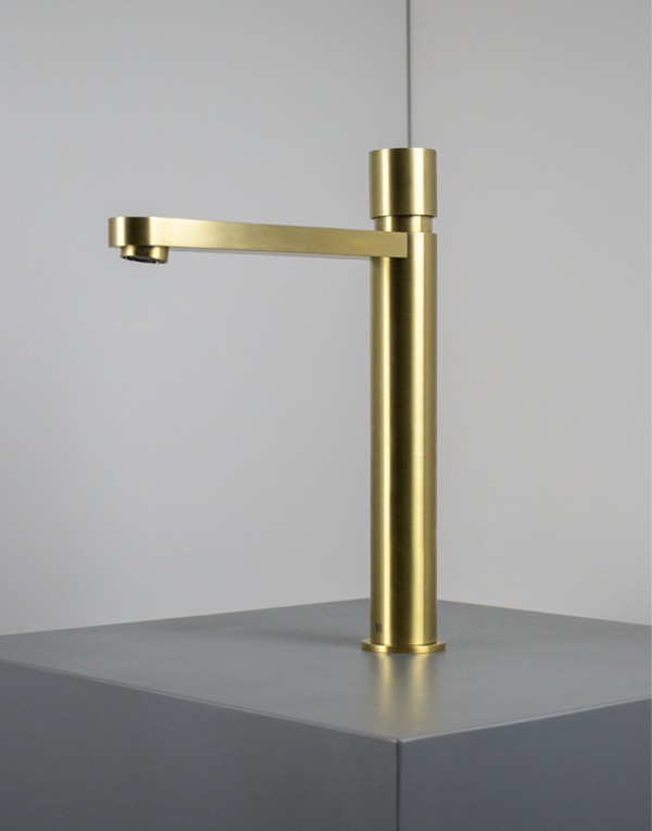 High washbasin mixer Ø40mm stainless steel inox 316L w/o waste, spout l. 18cm, finish 141 - PVD High Brass