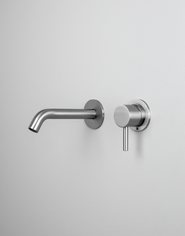 Built-in washbasin mixer Ø45mm stainless steel inox 316L, spout l. 16cm, finish 022 - brushed