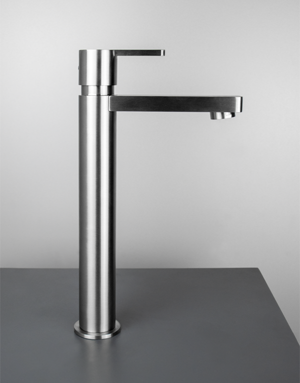 High washbasin mixer Ø40mm stainless steel inox 316L w/o waste, spout l. 12cm, finish 022 - brushed