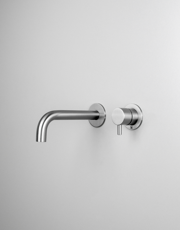 Built-in washbasin mixer Ø34mm stainless steel inox 316L, spout l. 15cm, finish 022 - brushed