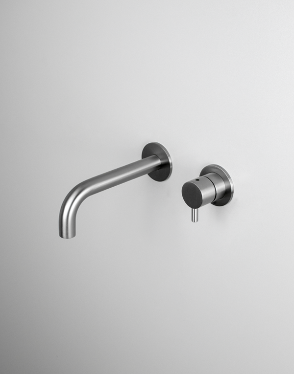 Built-in washbasin mixer Ø34mm stainless steel inox 316L, spout l. 15cm, finish 022 - brushed