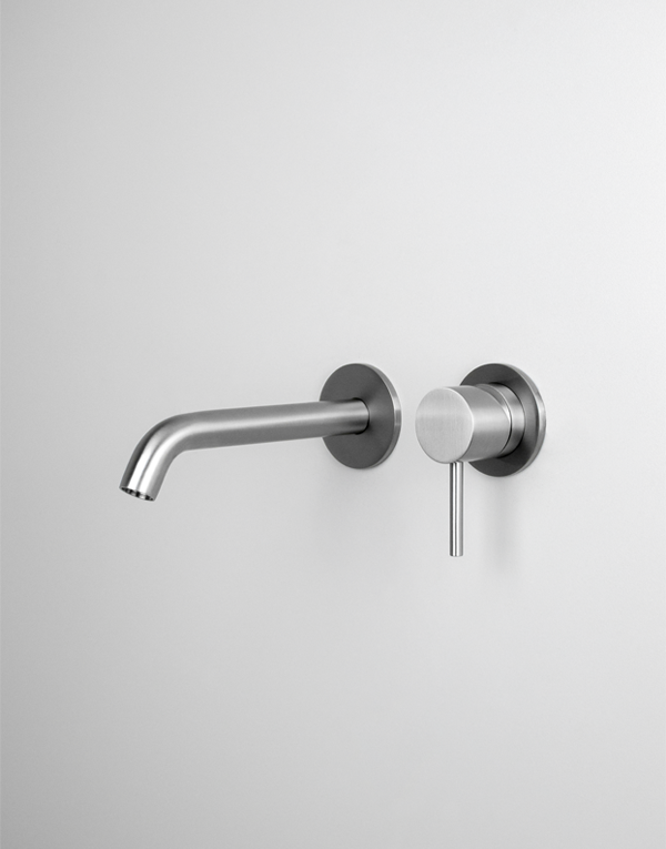 Built-in washbasin mixer Ø40mm stainless steel inox 316L, spout l. 16cm, finish 022 - brushed