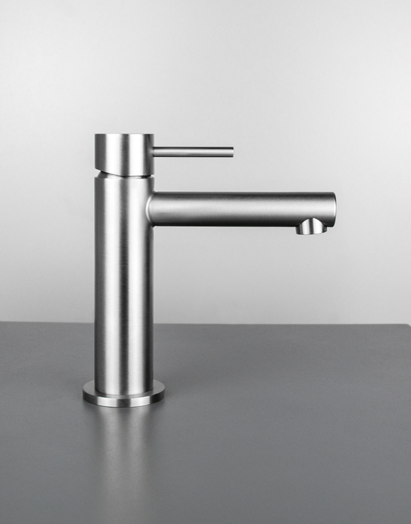 Washbasin mixer Ø34mm stainless steel inox 316L w/o waste, spout l. 10,5cm, finish 022 - brushed