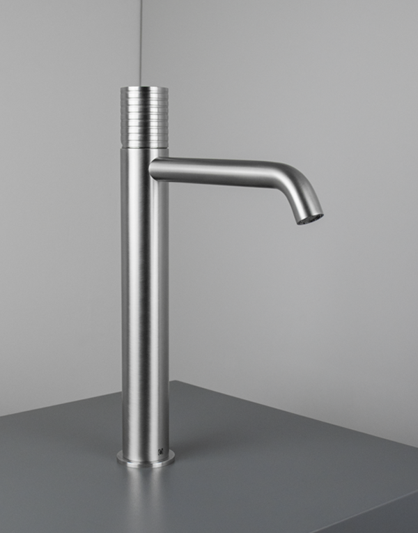 High washbasin mixer Ø40mm stainless steel inox 316L w/o waste, spout l. 18cm, finish 022 - brushed