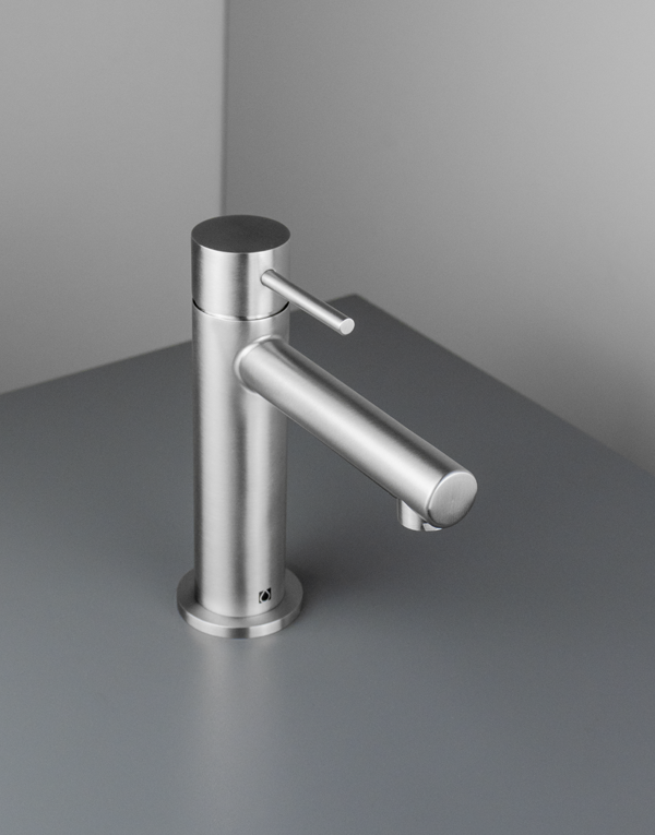 Washbasin mixer Ø34mm stainless steel inox 316L w/o waste, spout l. 10,5cm, finish 022 - brushed