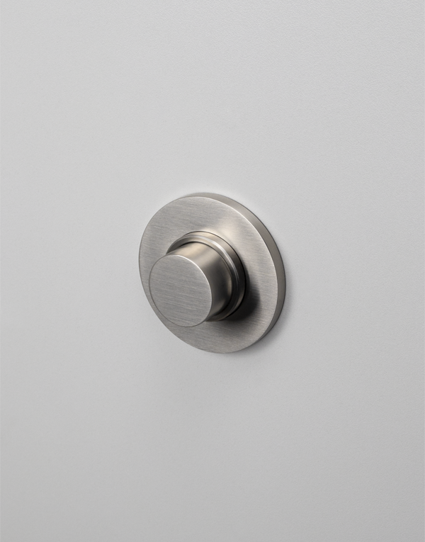 Built-in temporized tap stainless steel inox 316L with on/off push button, finish 022 - brushed