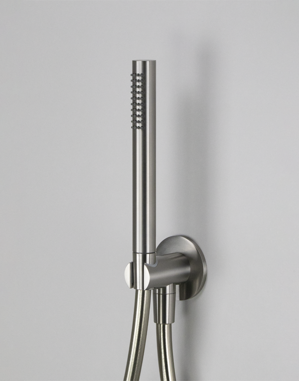 Shower set stainless steel inox 316L, hand shower with l. 160cm flexible tube and water connection with shower holder, finish 022 - brushed